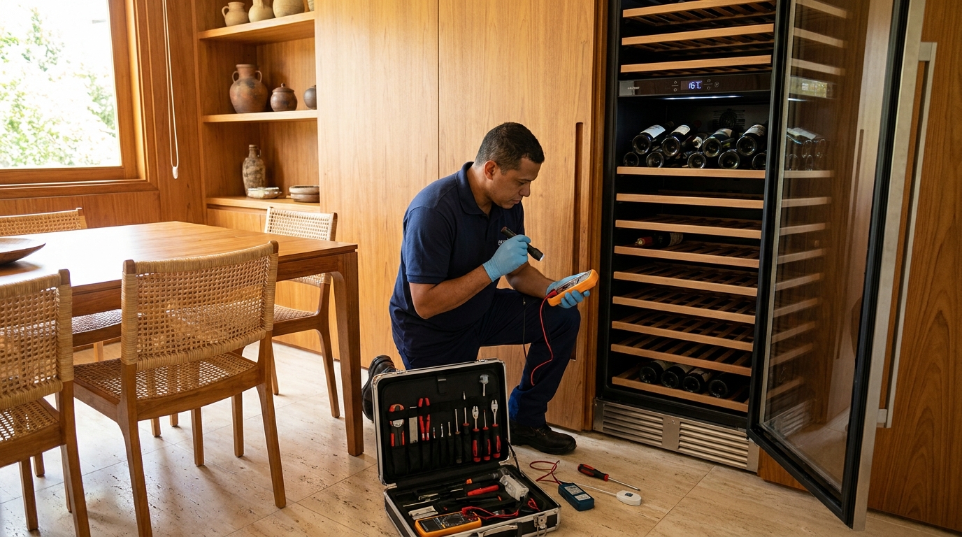 Substituição de termostato em adega climatizada em visita técnica em Campinas‑SP