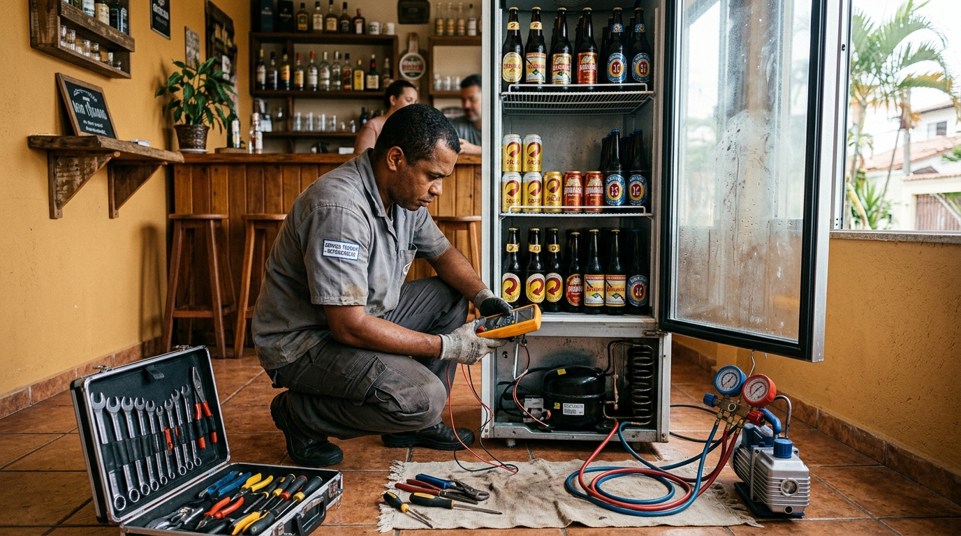 Substituição de termostato de cervejeira em serviço técnico em Campinas‑SP